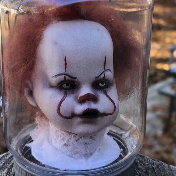 OOAK Creepy Odd Pennywise Clown Doll Head Scary Christmas Decor Tree Ornament - Picture 3 of 6